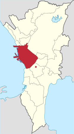 Mapa de Gran Manila con Manila resaltado