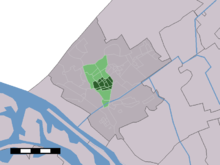 Westland Belediyesi içerisinde Naaldwijk'in istatiksel bölgesi (açık yeşil) ve Köyü'nün (koyu yeşil) gösterimi.