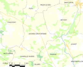 Mapa obce Leignes-sur-Fontaine