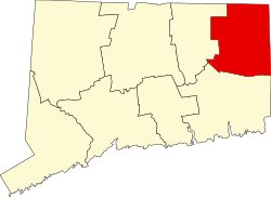 Mapa do condado de Windham em Connecticut