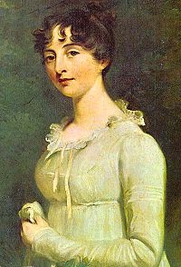 Portrait peint vers 1810 par Sir William Beechey. À cette époque, Jane Austen est à la recherche, dans les expositions londoniennes, d'un modèle pouvant correspondre à l'image très précise qu'elle se fait d'Elizabeth Bennet.