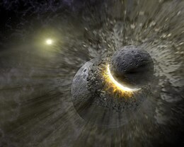 Artist's concept of a recent massive collision of dwarf planet-sized objects that may have contributed to the dust ring around Vega