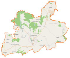 Mapa konturowa gminy Maszewo, w lewym dolnym rogu znajduje się punkt z opisem „Przemocze”