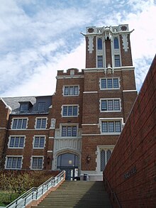 Converted from a dormitory in 1996, Memorial Hall now houses many of CCM's practice rooms and teaching studios. Memorial hall.JPG