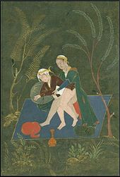 Two males engaging in anal sex. Watercolour on paper. From Iran 1880 - 1926 Men engaging in anal sex, Safavid painting, 1660.jpg