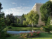 Apartment buildings built from massive-precut stone. Meudon La Foret , Meudon, Residence du Lac, France.jpg