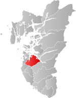 Mapa do condado de Rogaland com Sandnes em destaque.
