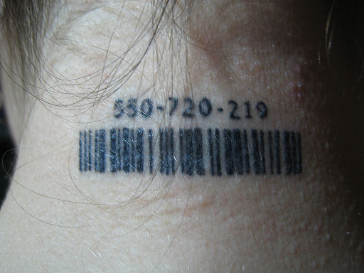 Neck barcode tattoo