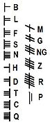 I ma hurup konsonan ni Surat Ogham. Adong do sada hurup konsonan nang ro sian hurup forfeda i ma hurup P (peith).