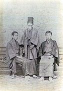 Three men in kimono and haori