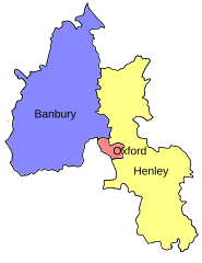 Oxfordshire 1950-1974'deki parlamento yapılarının haritası