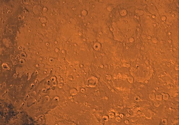 Image of the Arabia Quadrangle (MC-12). The region is dominated with heavily cratered highlands; the northeast part contains Cassini Crater.