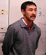 Paul Okalik, Premier of Nunavut, addressing high school students in Cambridge Bay, Nunavut January 2001.