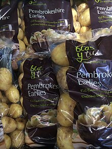 Pembrokeshire early potatoes in plastic bags produced by Blas y Tir Pembrokeshire early potatoes in plastic bags produced by Blas y Tir.jpg