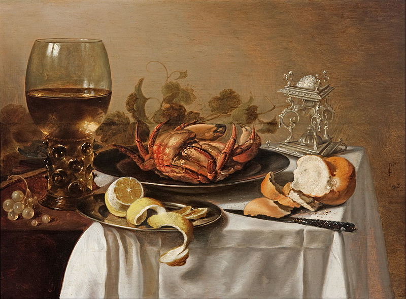 File:Pieter CLAESZ. - A still life with a roemer, a crab and a peeled lemon - Google Art Project.jpg