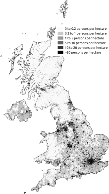 Map of population density in the UK as at the 2011 census Population density UK 2011 census.png