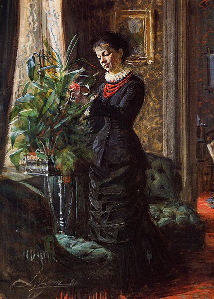 File:Portrait of Fru Lisen Samson, nee Hirsch, Arranging Flowers by Anders Zorn.jpeg