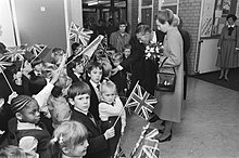 Princess Anne visits Voorschoten in 1984. Pictured with former headmaster Brian Davidson. PrAnneVoorschoten.jpg