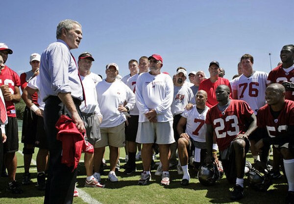 President George W. Bush visiting the Bucs at practice