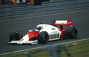 Alain Prost driving the McLaren MP4/2B at the 1985 German Grand Prix.