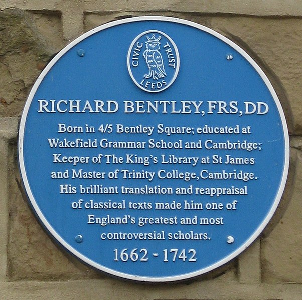 File:Richard Bentley blue plaque Bentley Square Oulton.jpg