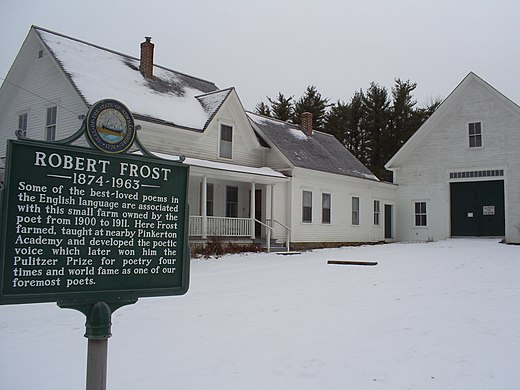 The Robert Frost Farm in Derry, New Hampshire, where he wrote many of his poems, including "Tree at My Window" and "Mending Wall".