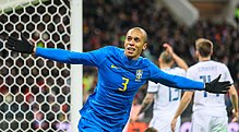 Miranda celebrating his goal in a March 2018 friendly away to Russia