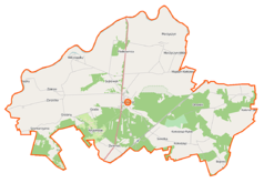 Mapa konturowa gminy Sadowne, na dole po prawej znajduje się punkt z opisem „Ukazy”