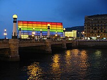 Kursaal Palace and Kursaal Bridge at night