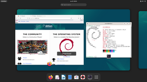 Screenshot of Debian 12 (Bookworm) with the GNOME desktop environment version 43.9