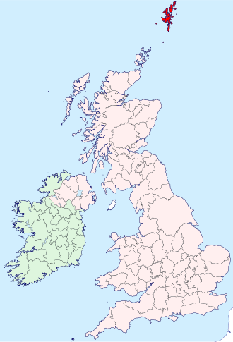 Shetland, and the various historic counties of the United Kingdom. Shetland - British Isles.svg