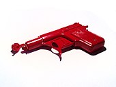 A typical factory-made toy die-cast spud gun. The cap attached to the muzzle converts it into a water pistol, 2007. Spud Gun.jpg