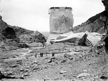 Standing section (the "Tombstone") with fragments from east side of dam. Standing section.jpg