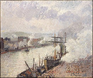 <i>Steamboats in the Port of Rouen</i> Painting by Camille Pissarro
