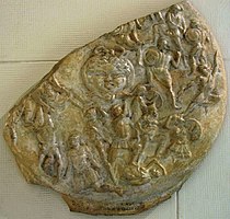 Copy of Athena Parthenos's shield depictind the battle with amazons and Phidias' self-portrait. So called "Strangford Shield" from collection of lord Strangford, London (now British Museum). One of the first known self-portraits