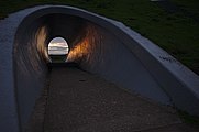 English: Sunset through the entrance into Hemels Gewelf, Den Haag