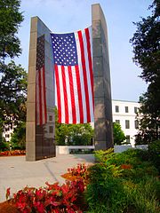 The Korean War Memorial at Cascades Park facing the Florida Capitol