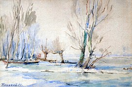 Téli ártér, akvarell, 1955