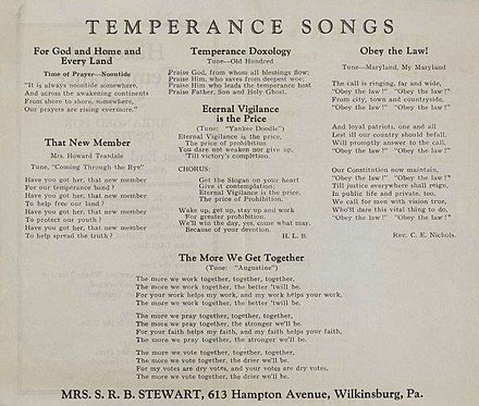 Temperance movement song handbook, from the East End Woman's Christian Temperance Union, Wilkinsburg, 1920
