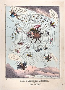 Thomas Rowlandson The Corsican Spider in his Web (1808) Caricature Magazine (Metropolitan Museum) The Corsican Spider in His Web! MET DP881740.jpg