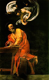 <i>The Inspiration of Saint Matthew</i> painting by Caravaggio