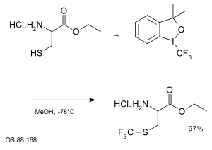 Etil- (R) -2-amino-3- (triflorometiltiyo) propanoat hidroklorürün Togni reaktif sentezi