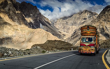A decorated truck running on the Karakorum Highway