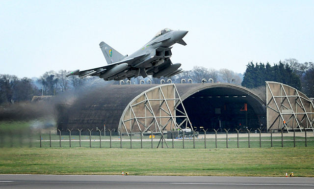 A Eurofighter Typhoon takes off from RAF Coningsby.