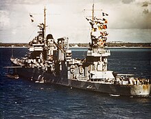 Quincy anchored at New Caledonia on 3 August 1942. USS Quincy (CA-39) at anchor off Noumea on 3 August 1942.jpg