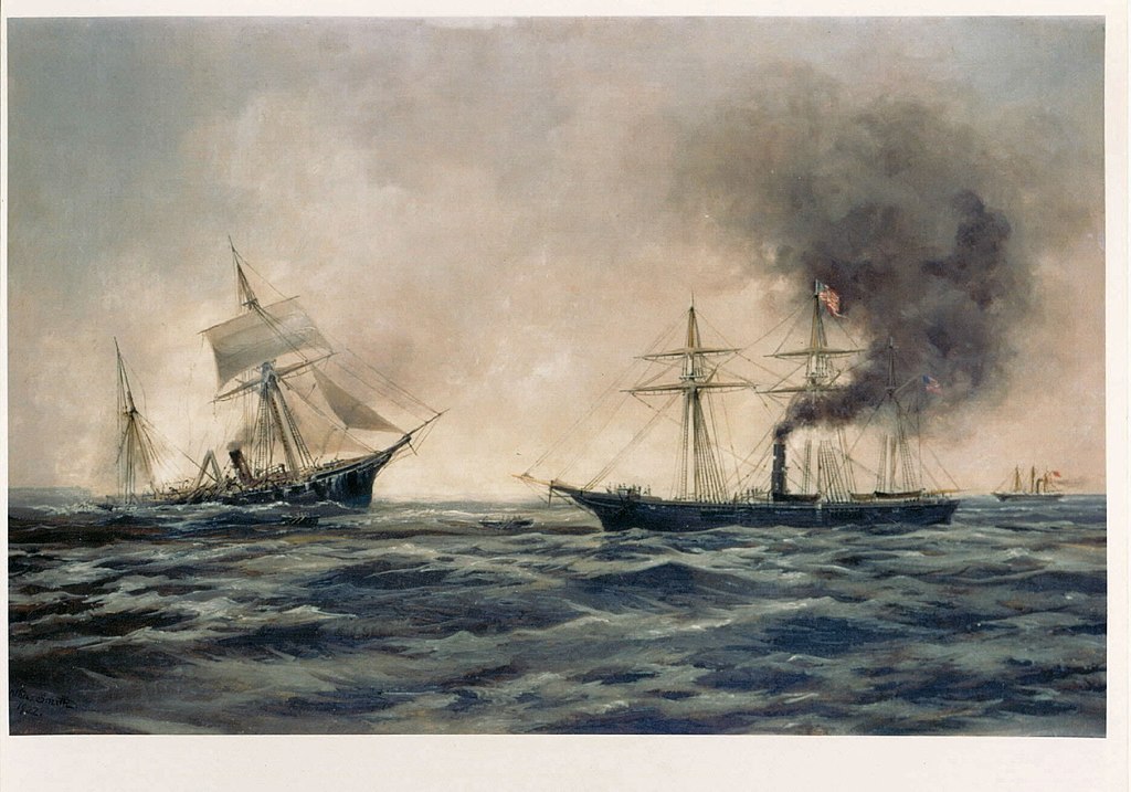 Alpha- bébête  - Page 7 1024px-US_Navy_030204-N-0000X-001_This_1922_artwork_depicts_the_sinking_of_the_Confederate_ship_CSS_Alabama