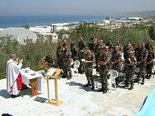 French soldiers of the UNIFIL attending a Catholic Mass in Lebanon Unifil catholic mass.jpg