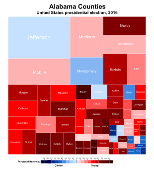 Treemap del voto popolare per contea alle Elezioni presidenziali negli Stati Uniti d'America del 2016.