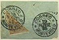 20c bistre brown, used 19 NOVIE 85 (19-11-1885)in Montevideo, bisected on fragment