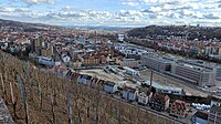 Blick vom Unteren Neckarhaldenweg in Richtung Süd-Ost auf die Weststadt von Esslingen am Neckar